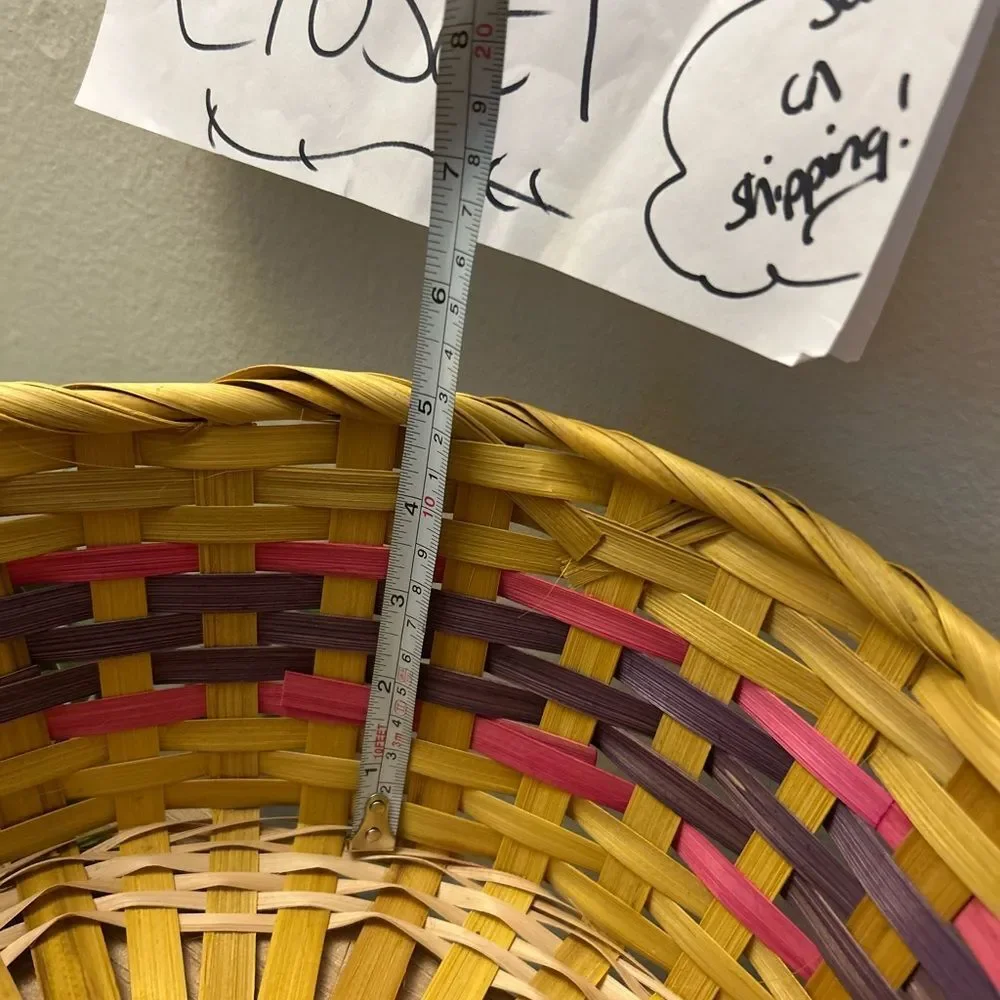 Colorful Handwoven Basket with Handle — Yellow, Purple & Pink